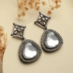 Priyaasi Silver-Plated Floral AD Studded Dangler Earrings for Women-47