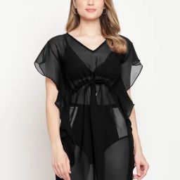 Erotissch Black Plain Beachwear Kaftan-image-3