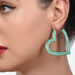 Zaveri Pearls Green Enamelled Heart Shape Contemporary Hoop Earrings-ZPFK14469-39