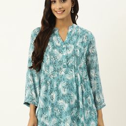 IX IMPRESSION Tropical Print Mandarin Collar Longline Top-image-71