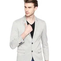 Basics Grey Cotton Notched Lapel Jacket-image-42