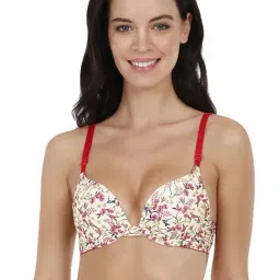 Amante Beige & Pink Floral Print Push-Up Bra-image-47
