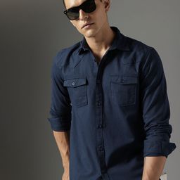 FCUK Slim Fit Self Design Textured Pure Cotton Casual Shirt-image-47