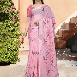 Moda Rapido Floral Printed Zari Border Saree with Blouse Piece-image-69