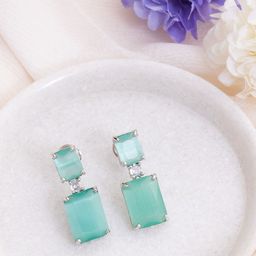 Manikya Rhodium-Plated American Diamond Studded Square Drop Earrings-50
