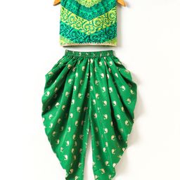 Twisha Sleeveless Floral Printed Top & Goose Foil Print Dhoti - Green-picture-40