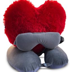 Sleepsia Heart Shape Pillow, Eye Mask & Travel Neck Pillow Combo - Traveling Pillow, Love Pillow, Fur Love Heart Shape Cushion, Red Heart Pillow, Neck Support Pillow, Health Care Eye Mask-16