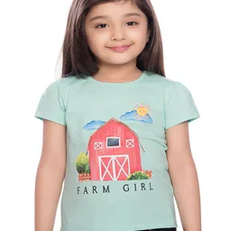 TINY BABY Half Sleeves Farm Girl Printed Tee - Aqua Green-picture-9