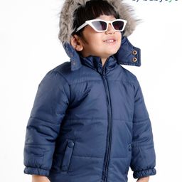 Babyoye Solid Dyed Full Sleeves Hooded Jacket  - Dark Blue-picture-10
