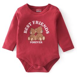 Babyhug 100% Cotton Full Sleeves Onesie Teddy Print - Red-image-17