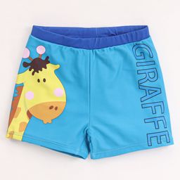 Babyhug Swimming Trunks with Cap Giraffe Print - Blue-image-88