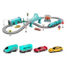 Happy Hues DIY Train & Car Track Set for Kids-66 pcs- Battery-Powered Train Toys- City Theme-5
