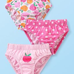 Babyhug 100% Cotton Knit Panties With Polka Dot & Apple Print Pack of 3 - Multicolour-image-18