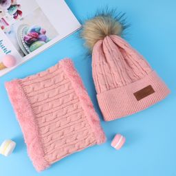 Pine Kids Woolen Cap & Muffler Set with Pom Pom - Pink-picture-18