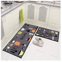 AAZEEM Abstract Kitchen Floor Mat & Runner with Anti Skid Backing - Set of 2-32
