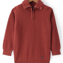 Smarty Boys 100% Cotton Flatknit Full Sleeves Pullover Sweater With Polo Neck & Solid Colour - Maroon-image-59