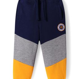 Babyhug Terry Knit Full Length Cut & Sew Pattern Lounge Pants - Navy Blue & Yellow-image-20