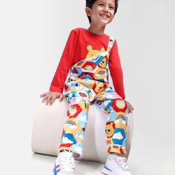 Babyhug Disney Terry Knit Dungaree with Full Sleeves T-Shirt & Winnie The Pooh Graphics - Red & White-image-58