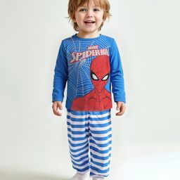 Babyhug Marvel Single Jersey Full Sleeves Night Suit with Spiderman Graphic - Blue-picture-31
