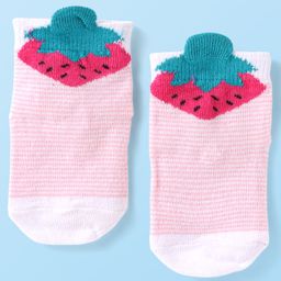 Cutewalk by Babyhug Non Terry Knit Anti-Bacterial Ankle Length Anti-Skid Socks with Strawberry Applique - Baby Pink-image-75