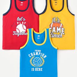 Simply Sinker Sleeveless Vests With Sport Theme Print Pack Of 3 - Blue Red Yellow-21