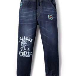 Pine Kids Denim Full Length Washed Jeans With Text Print - Navy Blue-image-14