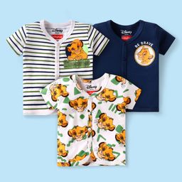 Babyhug Disney Interlock Knit Half Sleeves Jhablas With Simba Graphics Pack of 3 - Navy Blue & White-image-84