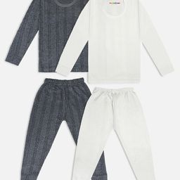 Trampoline Pack Of 2 Full Sleeves Striped Thermal Sets - Grey & White-image-55