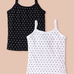 Bodycare Cotton Knit Singlet SleevesSlips with Polka Dot Print Pack of 2 - Black & White-picture-17