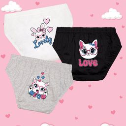 NUSYL Cotton Pack Of 3 Cat & Bunny Printed Panties - White Black & Grey-image-93