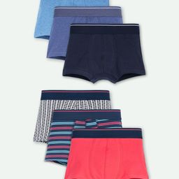 Ariel Cotton Blend Pack Of 6 Solid & Striped Trunks - Multi Colour-6