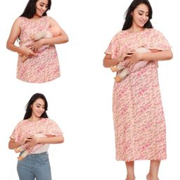Mama & Bebe Rayon Woven Sleeveless Tie Dye Maternity Dress & Coordinating Poncho Top - Pink-image-20