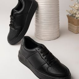 Shoetopia Solid Perforated Lace Up Sneakers - Black-picture-18
