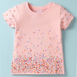 Tango Single Jersey Knit Half Sleeves Top with Heart Print - Peach-image-61
