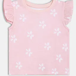 MINI KLUB Cotton Knit Sleevless Frill Designed Floral Printed Top - Pink-picture-34