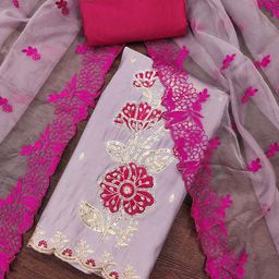 SAINOOR Embroidered Pure Silk Semi-Stitched Dress Material-image-93