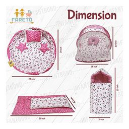 Fareto Combo of 4 Pcs Bedding Set Baby Nest Net with Bed & Carry Bag Moon Print - Pink image 3