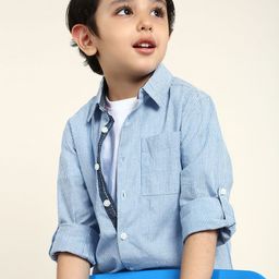 BONKIDS Boys Vertical Striped Long Sleeves Pure Cotton Shirt-image-84