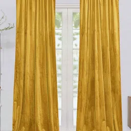 HOMEMONDE Yellow Set of 2 Black Out Long Door Curtain-7