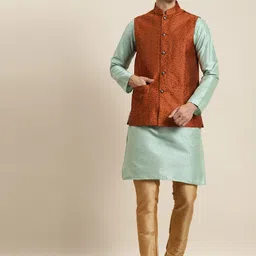 SOJANYA Men Sea Green Striped Kurta with Churidar-picture-57