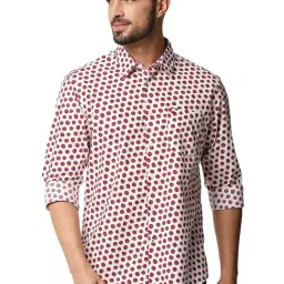 Basics True Red Cotton Slim Fit Printed Shirt-image-91