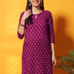 Meeranshi Purple Cotton Floral Print Straight Kurti-picture-32