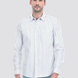 Numero Uno White Cotton Slim Fit Striped Shirt-image-23