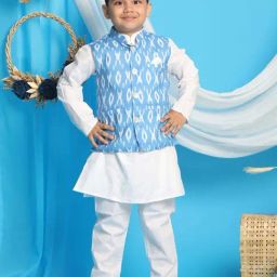 VASTRAMAY Boys Aqua & White Printed Full Sleeves Kurta Sets-image-20