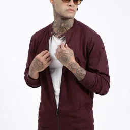 SHOWOFF Wine Cotton Slim Fit Solid Sweatshirts-image-83