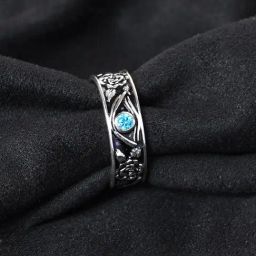 Clara 925 Silver Swiss Zirconia Oxidised Evil Eye Ring for Men-image-96