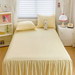 JC HOME Yellow 150 TC Fitted King Bedsheet with 2 Pillow Covers-image-35