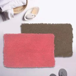 BIANCA Super-Soft Shaggy Floor Rug With Non-Slip Back -2pc Large (yakuza) solid-coral/brown-13