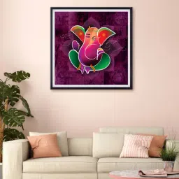999store Purple & Green Lord Ganesha Printed Canvas Painting-11