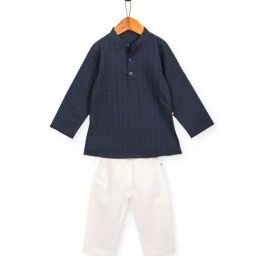 Nino Bambino Kids Navy & White Checks Kurta with Pyjama-image-17